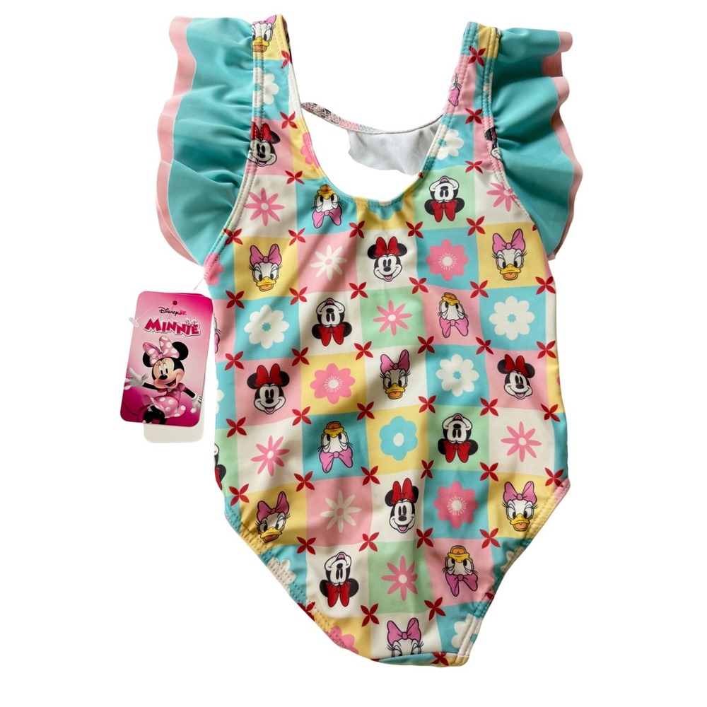 Disney Minnie Mouse Daisy Duck One Piece Swimsuit 3T Ruffle UPF 50+ Multicolor